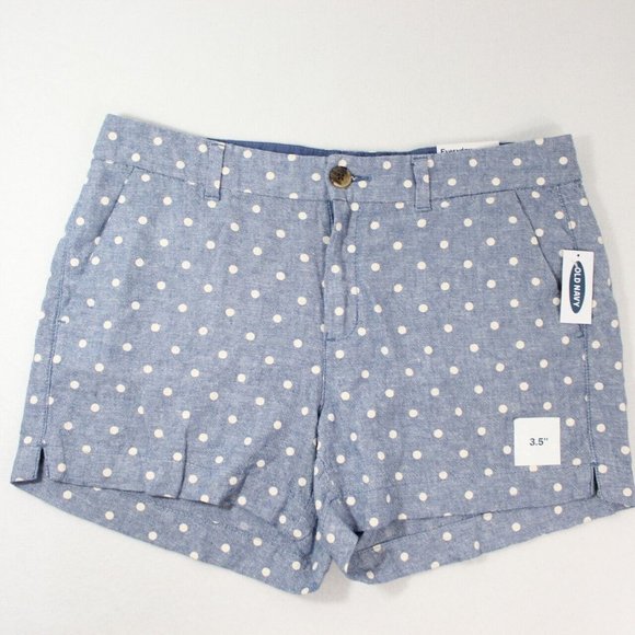 Old Navy Pants - Old Navy Womens Blue Polka Dots Everyday Mid-Rise Shorts Size 10 Linen Blend